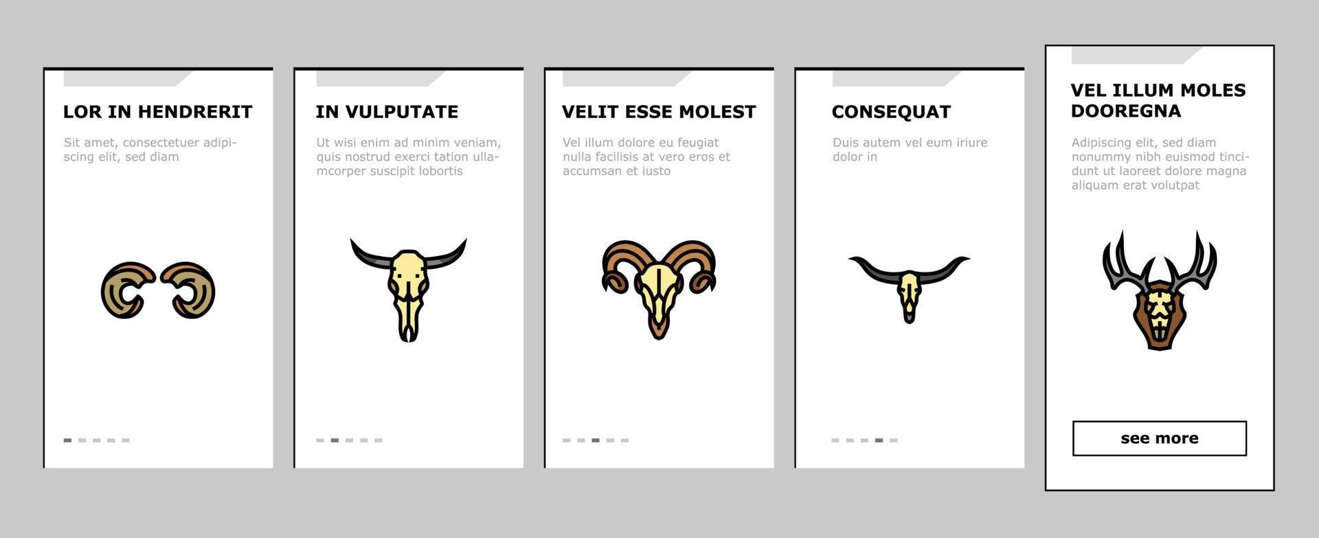 horn animal wildlife nature onboarding icons set vector