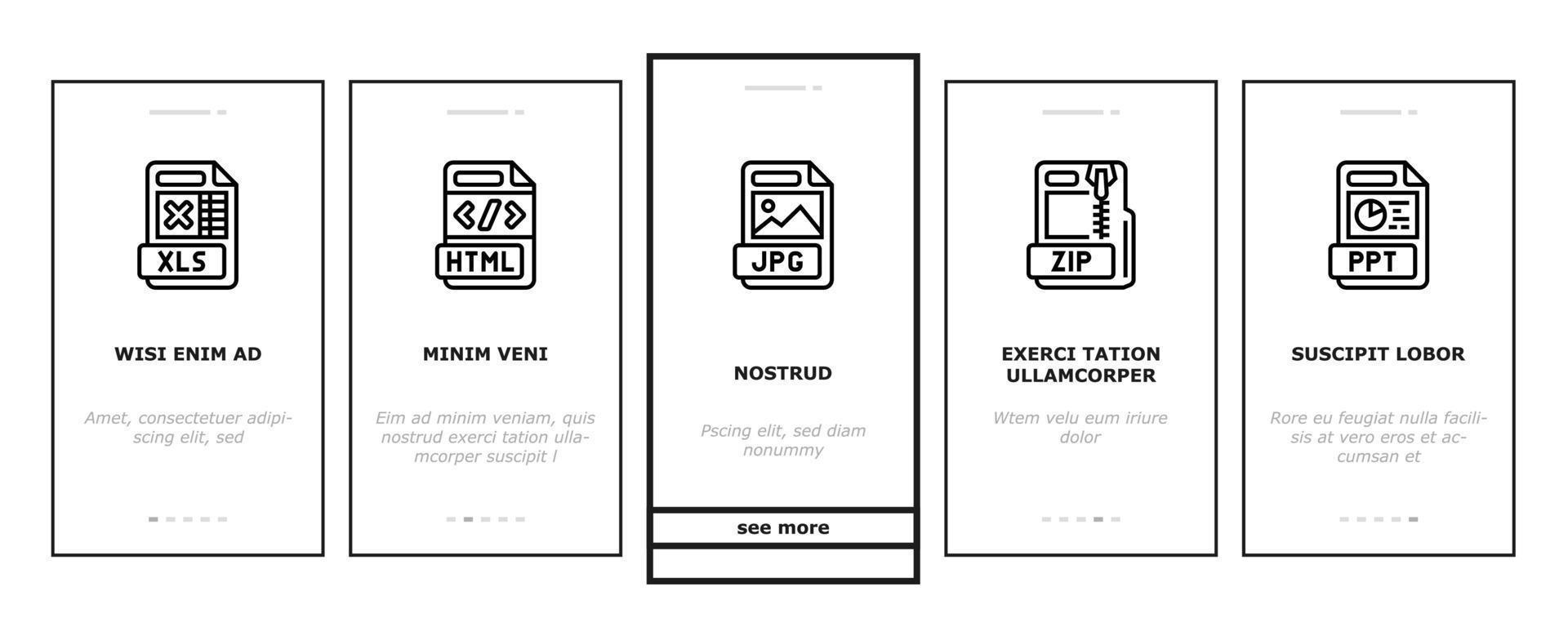 file format document onboarding icons set vector