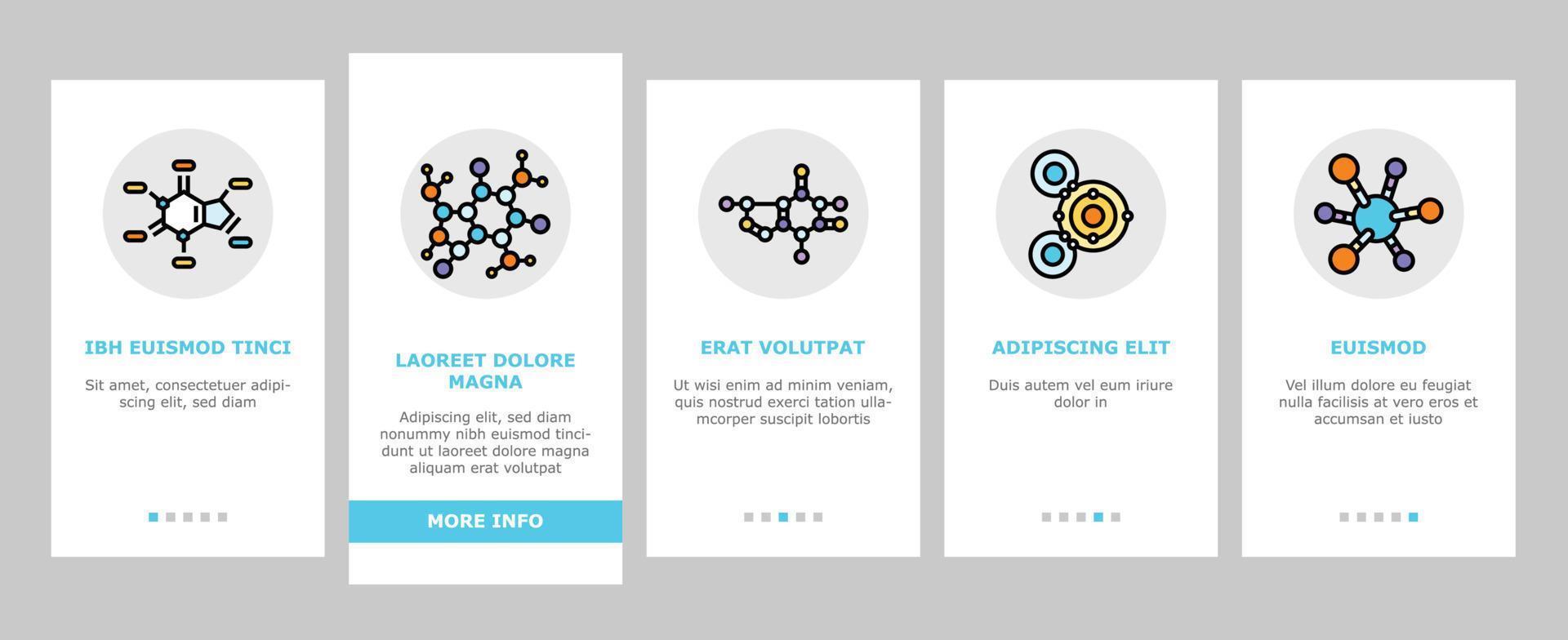 molecular science chemistry atom onboarding icons set vector