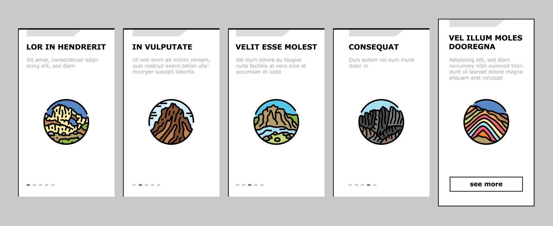 mountain landscape hill nature onboarding icons set vector