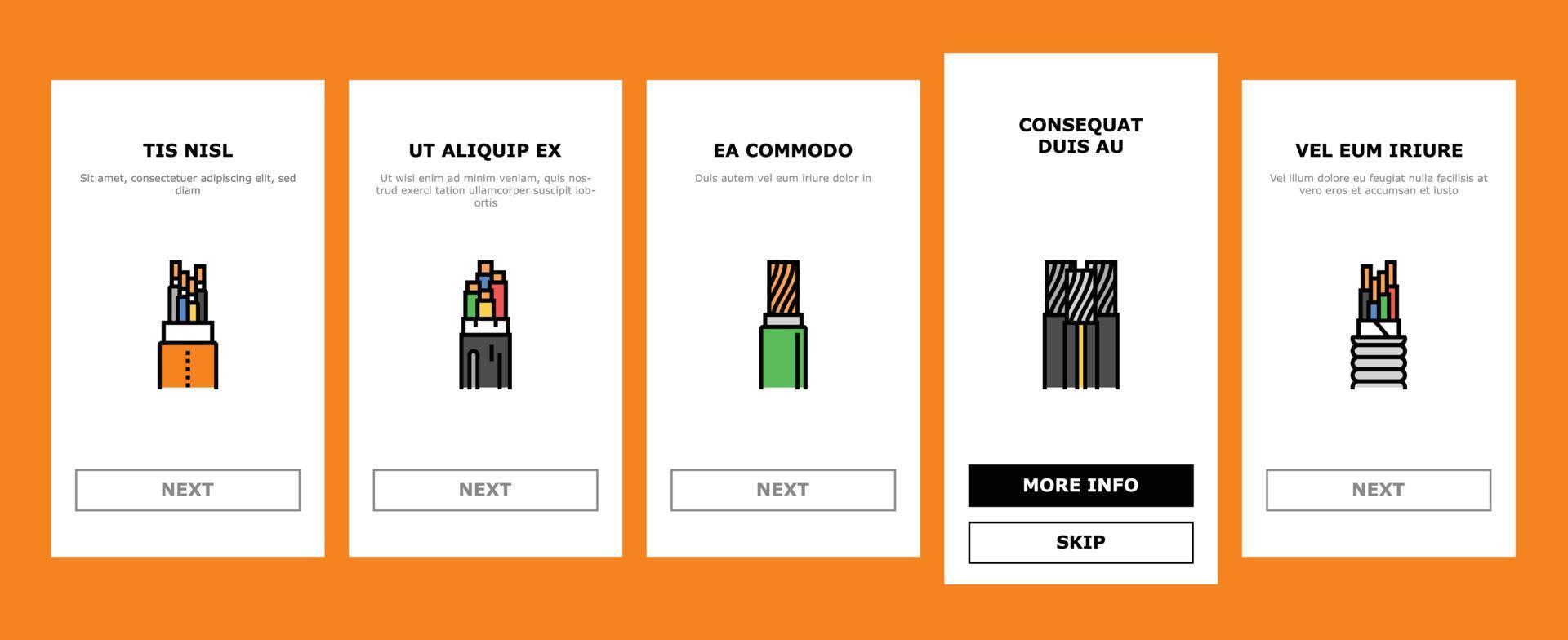 wire cable technology connection onboarding icons set vector