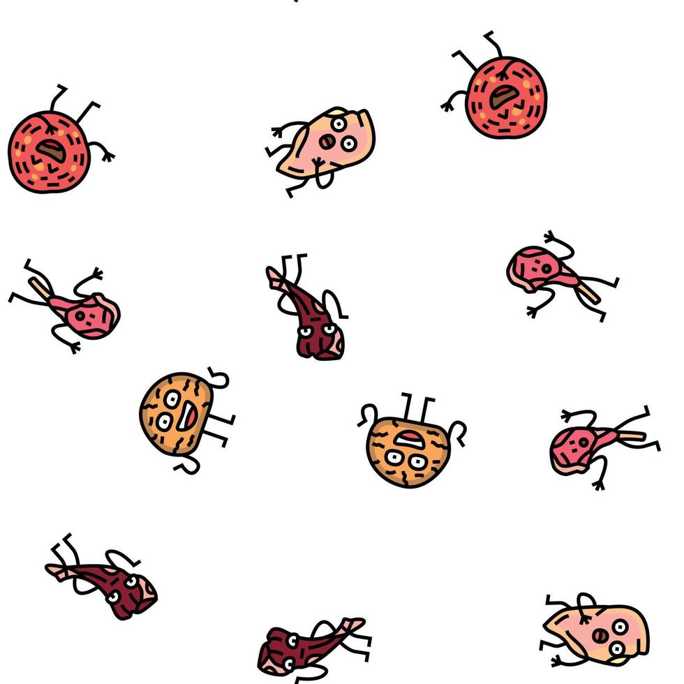 meat character beef food funny vector seamless pattern