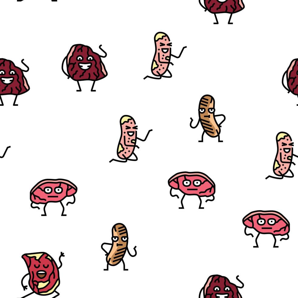 meat character beef food funny vector seamless pattern