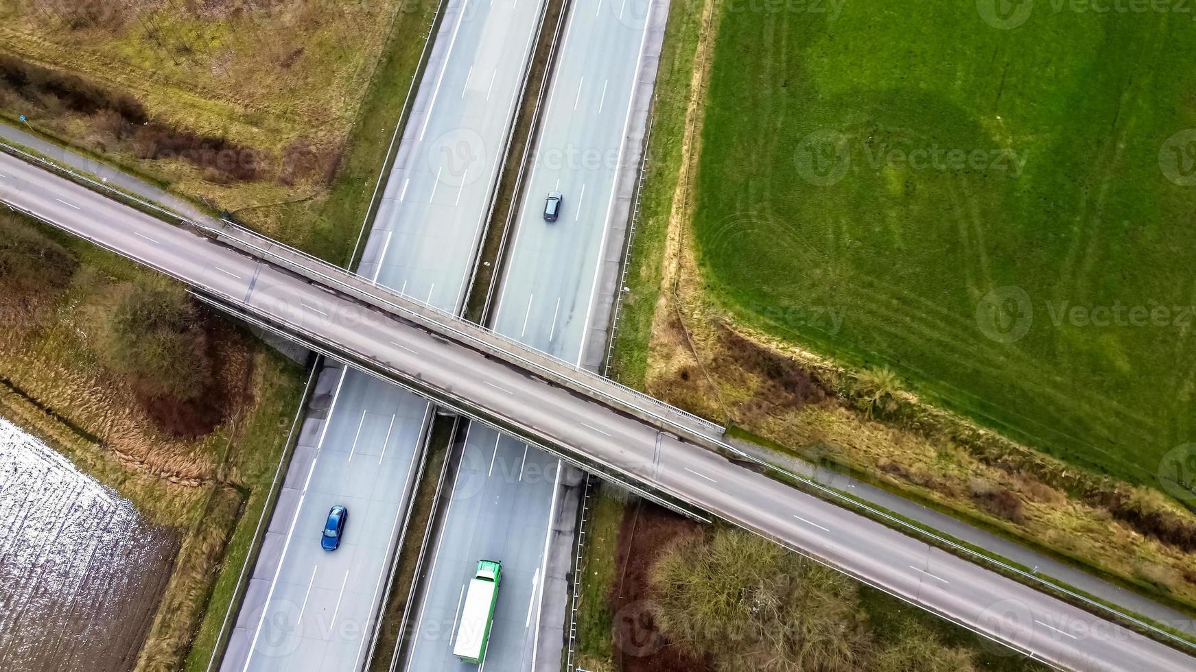 View from above on the German motorway A7 with little traffic. photo