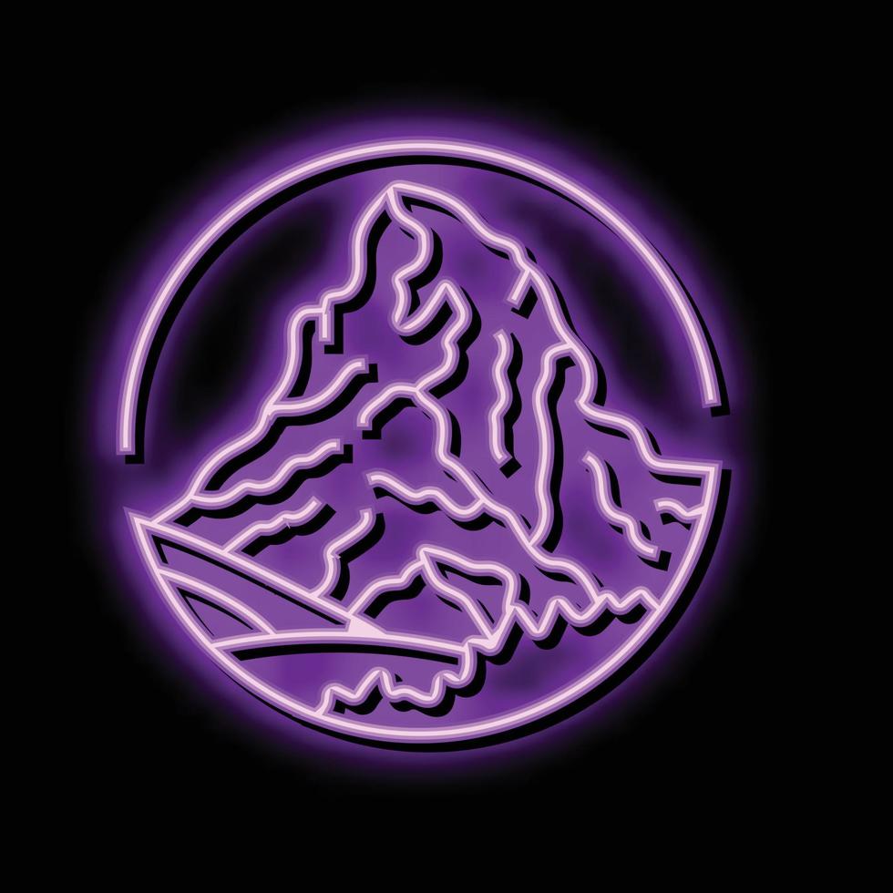 aventuras montaña paisaje neón resplandor icono ilustración vector