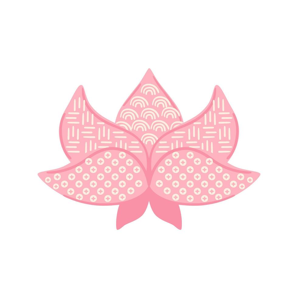 Japanese lotus flower isolated on white. Pink asian lotus logo. Pink chinese lotus bloom symbol, icon. Hand drawn korean flower with traditional ornament. Asian vector illustration.