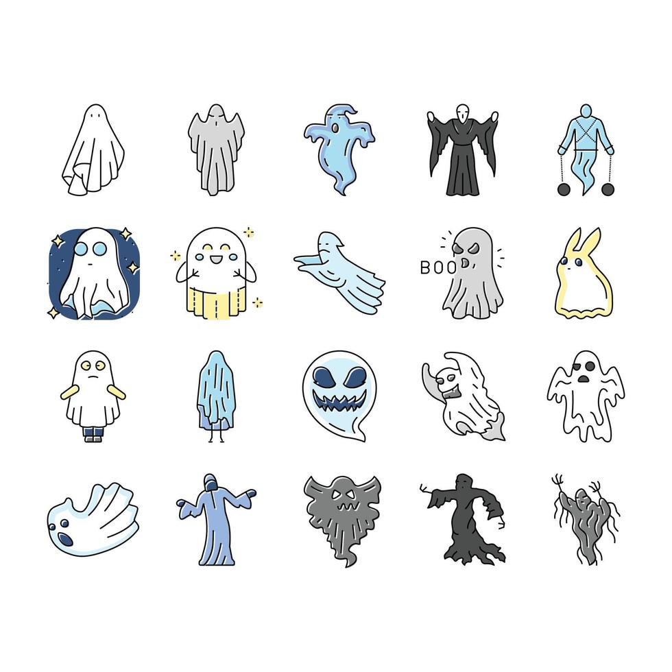 ghost halloween spooky scary cute icons set vector