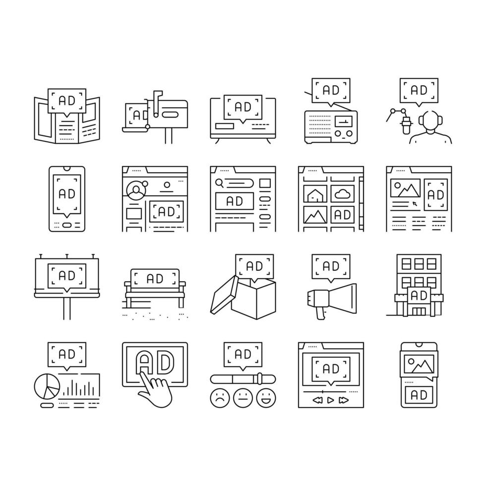 advertising media business icons set vector