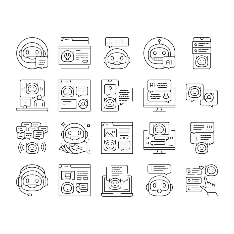 chat bot robot service online icons set vector