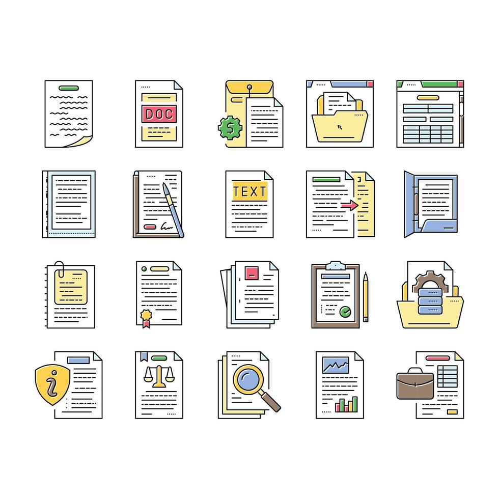 document paper file business page icons set vector