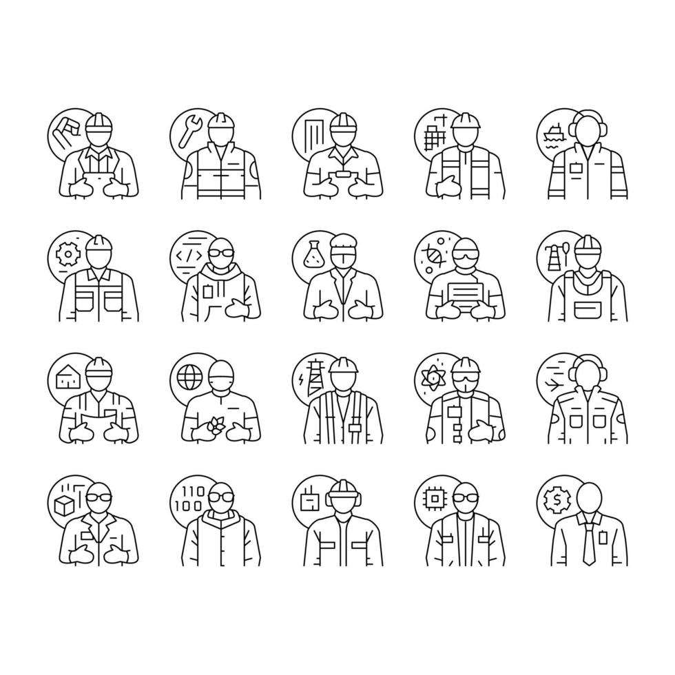 engineer technology work man icons set vector