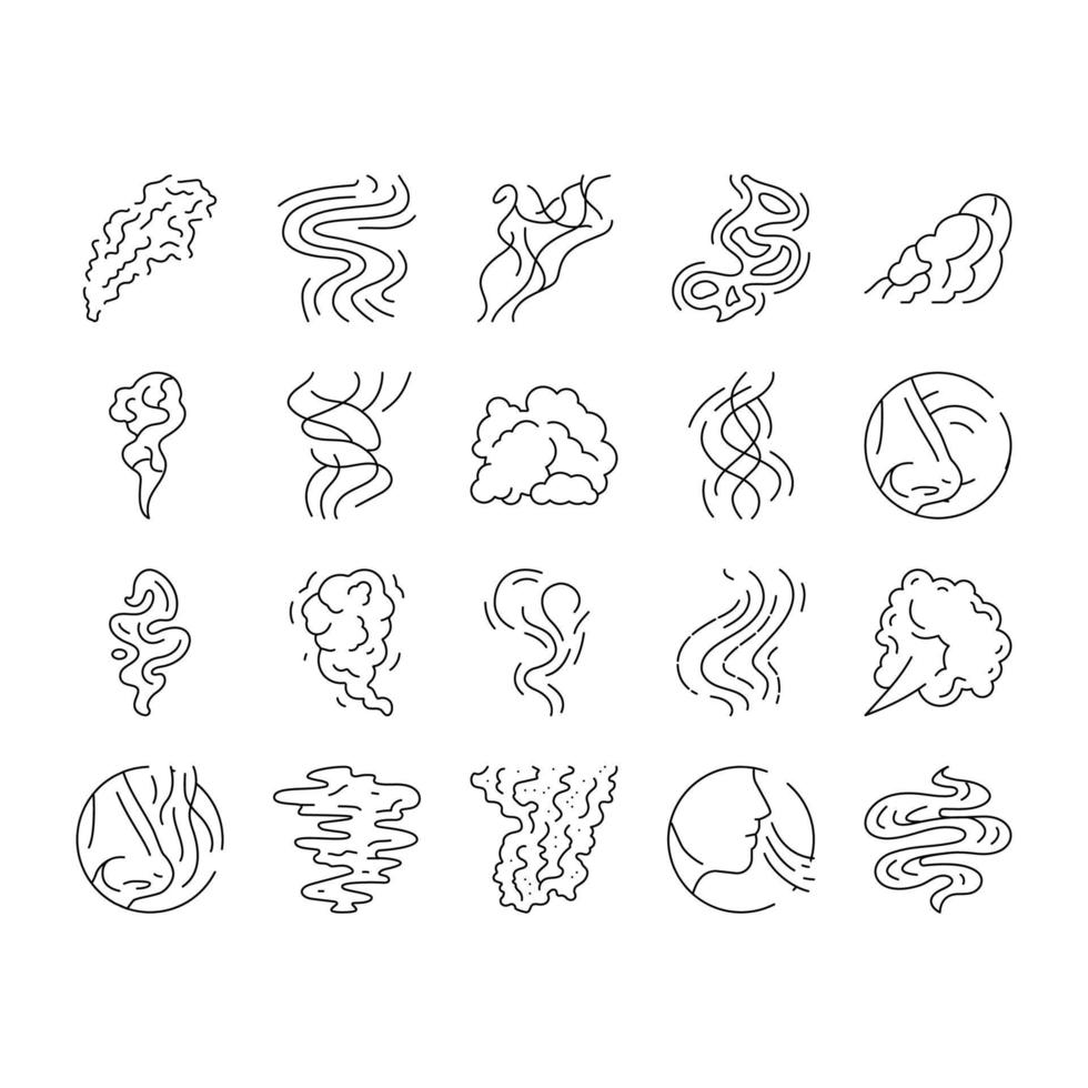 smell smoke gas nose aroma icons set vector