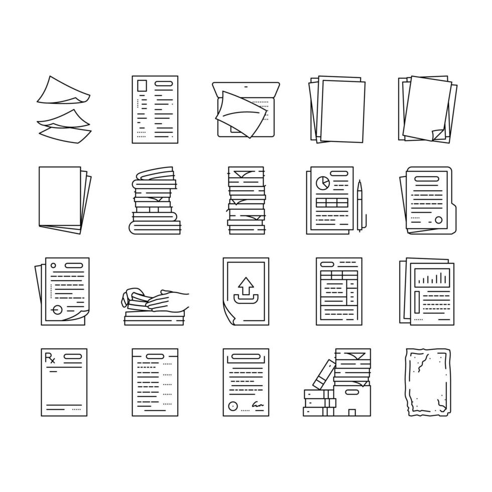paper document office note page icons set vector