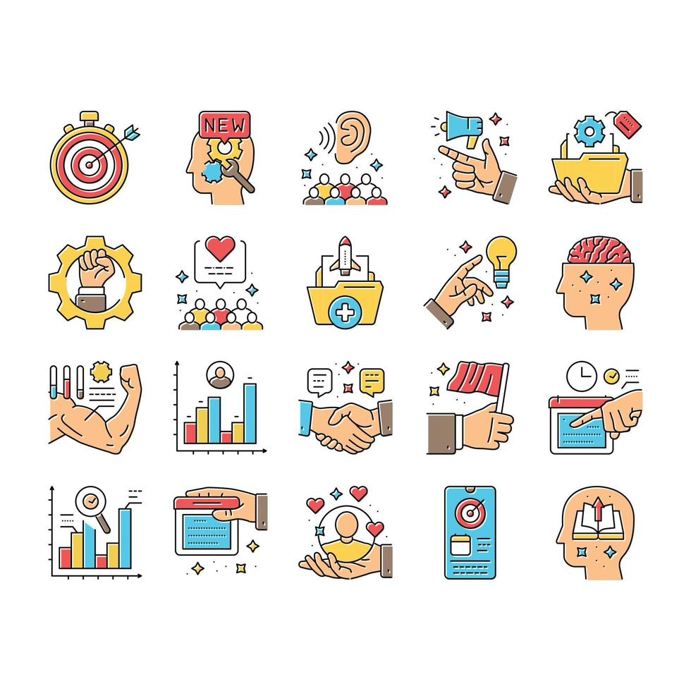 leadership business success team icons set vector