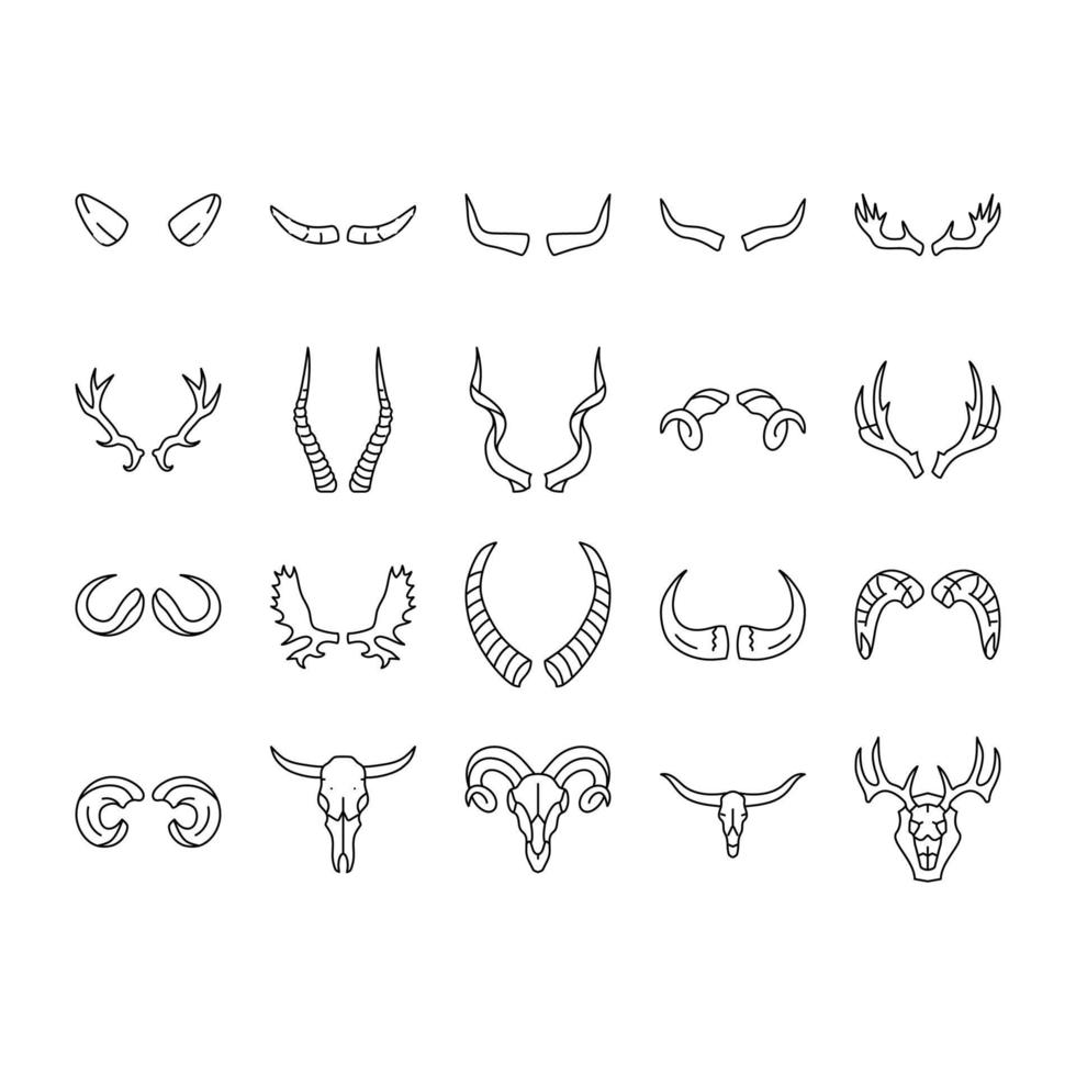 horn animal wildlife nature icons set vector