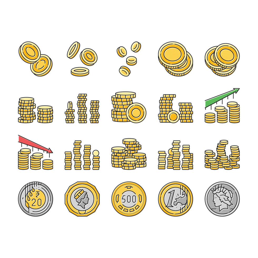 coin gold money cash bank icons set vector