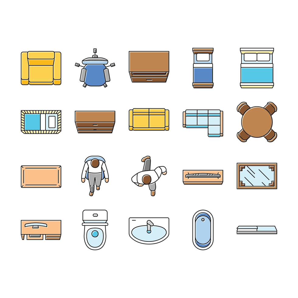 floor plan interior furniture icons set vector