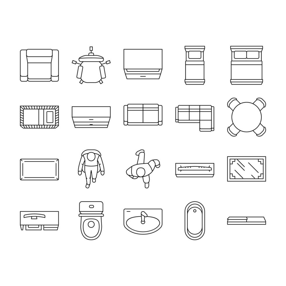 floor plan interior furniture icons set vector