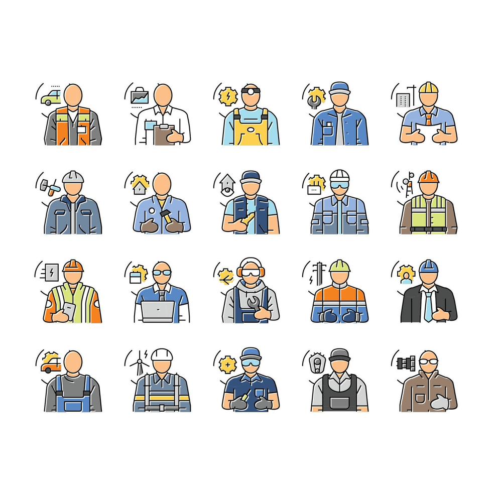 repair worker engineer man icons set vector