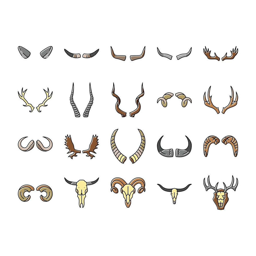 horn animal wildlife nature icons set vector