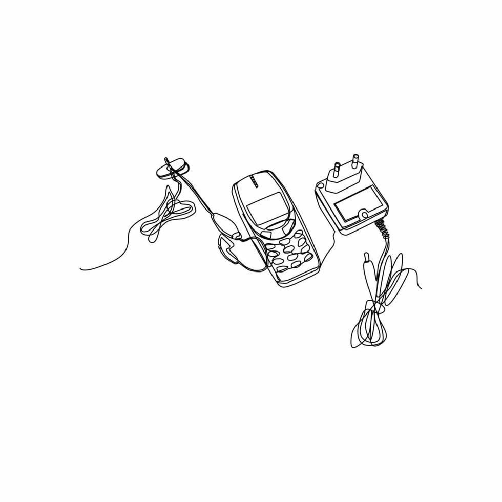continuous line art of hand holding mobile phone vector