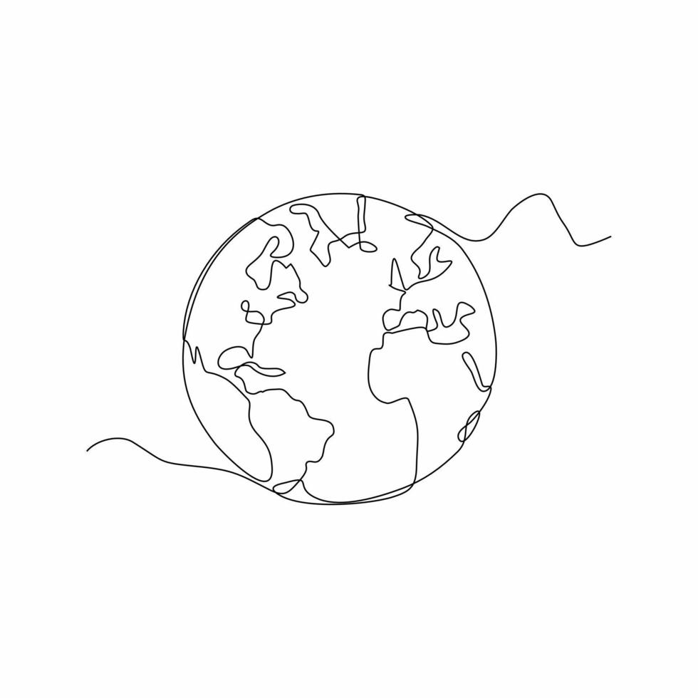 Continuous line drawing of earth globe. Isolated vector illustration on a white background