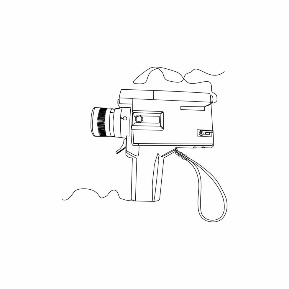 continuous line drawing of retro video camera vector