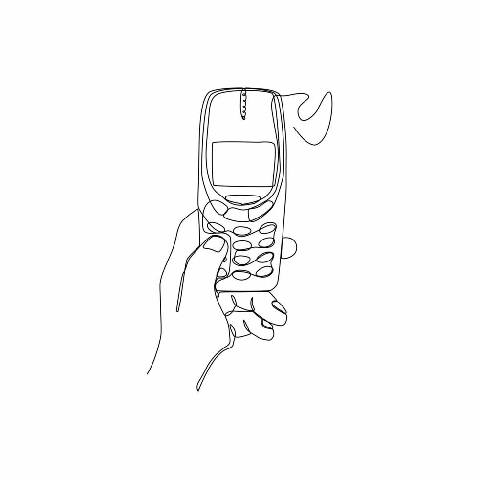 continuous line art of hand holding mobile phone vector