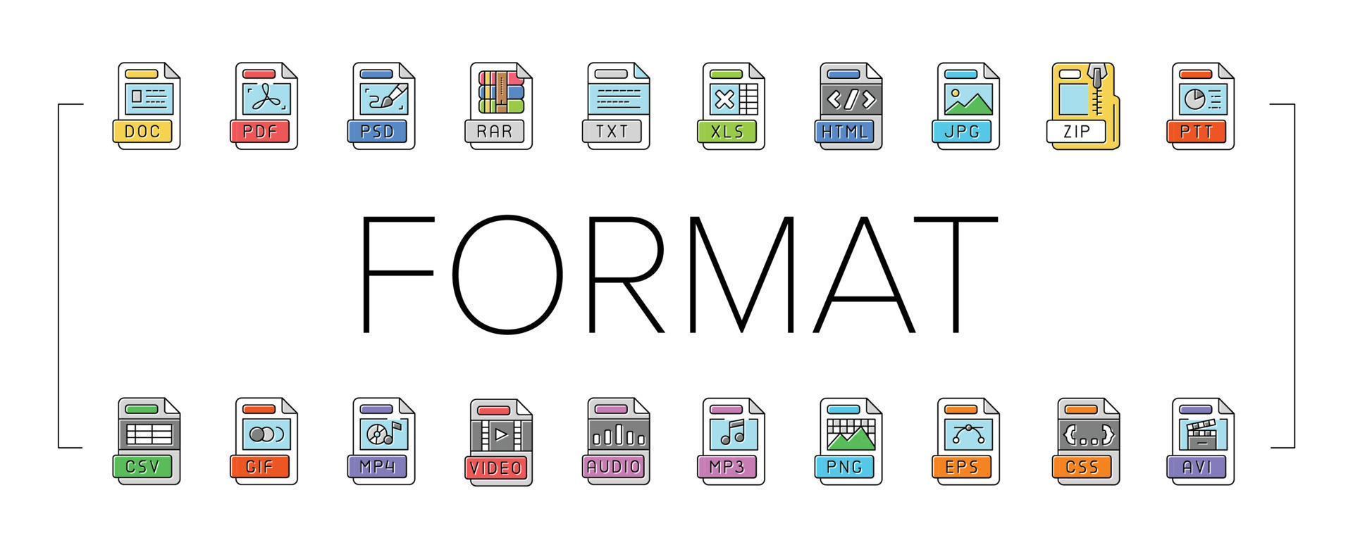 archivo formato documento íconos conjunto vector