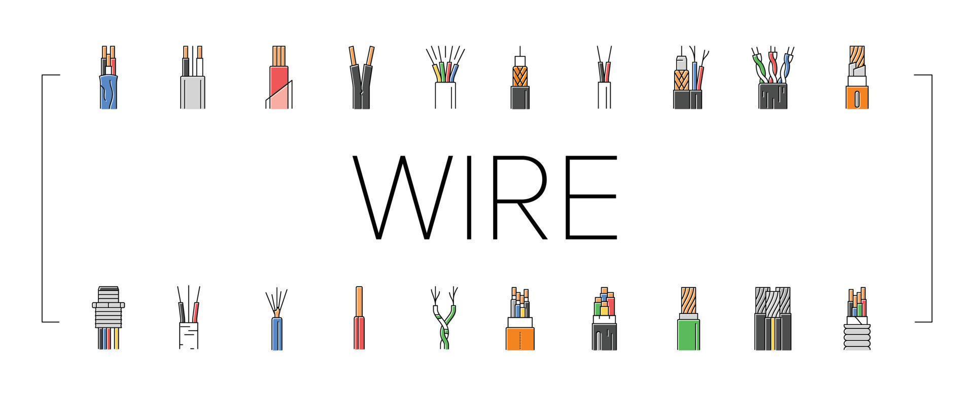 wire cable technology connection icons set vector