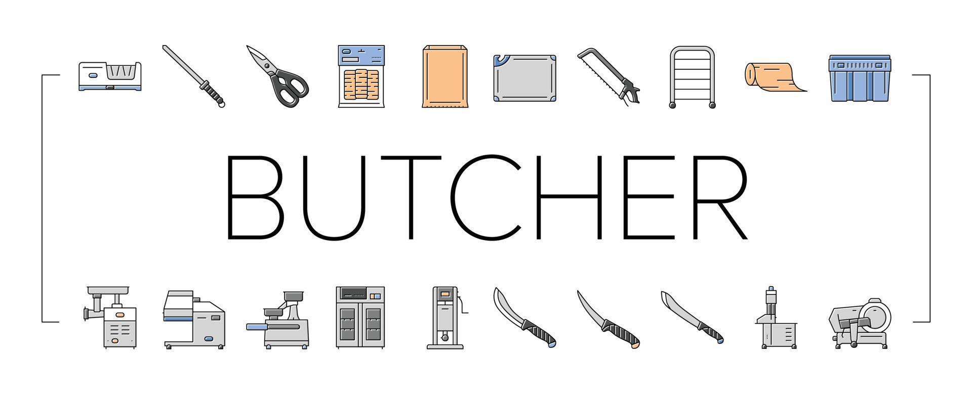 butcher food meat beef icons set vector