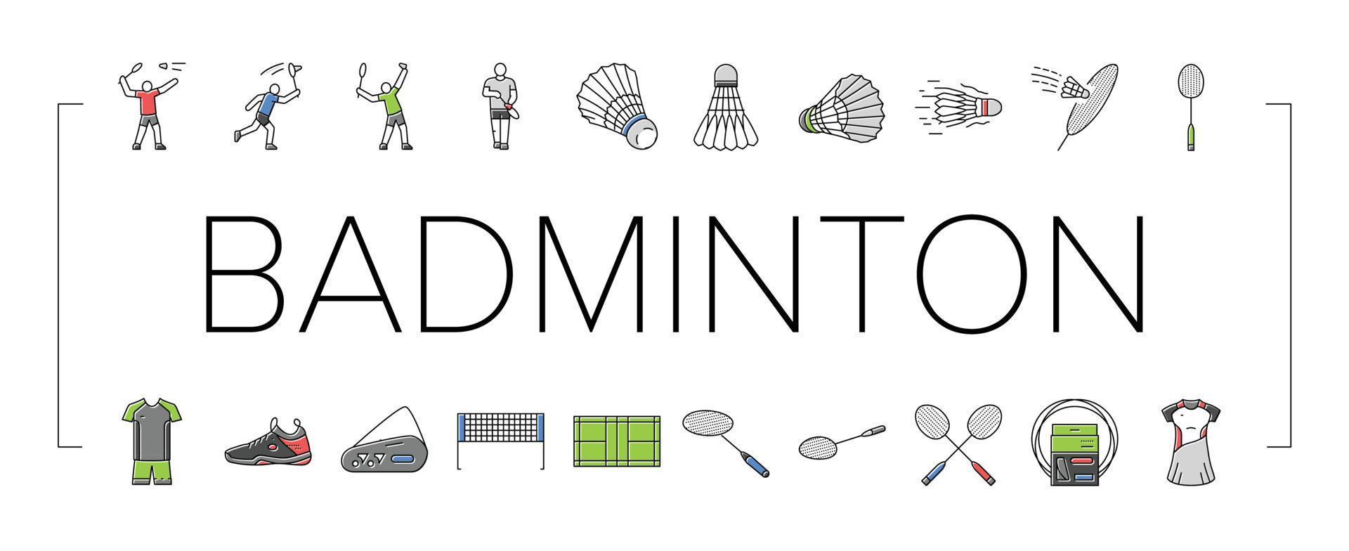 badminton shuttlecock sport icons set vector