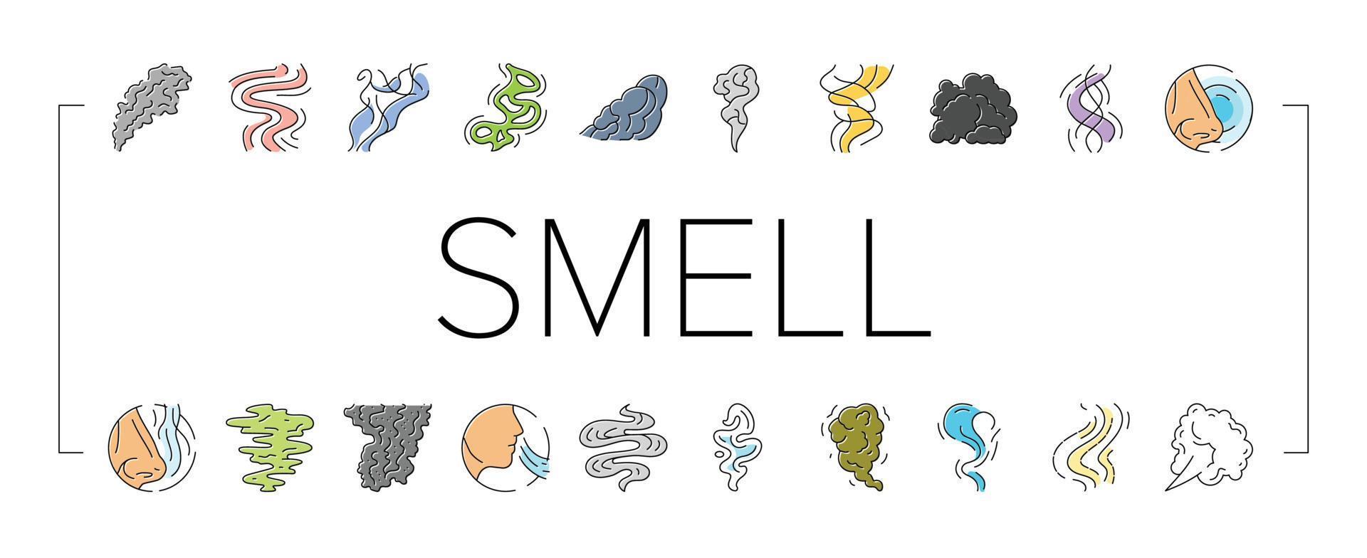 smell smoke gas nose aroma icons set vector