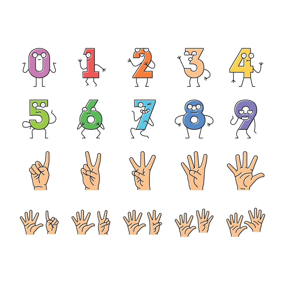 number character cute icons set vector