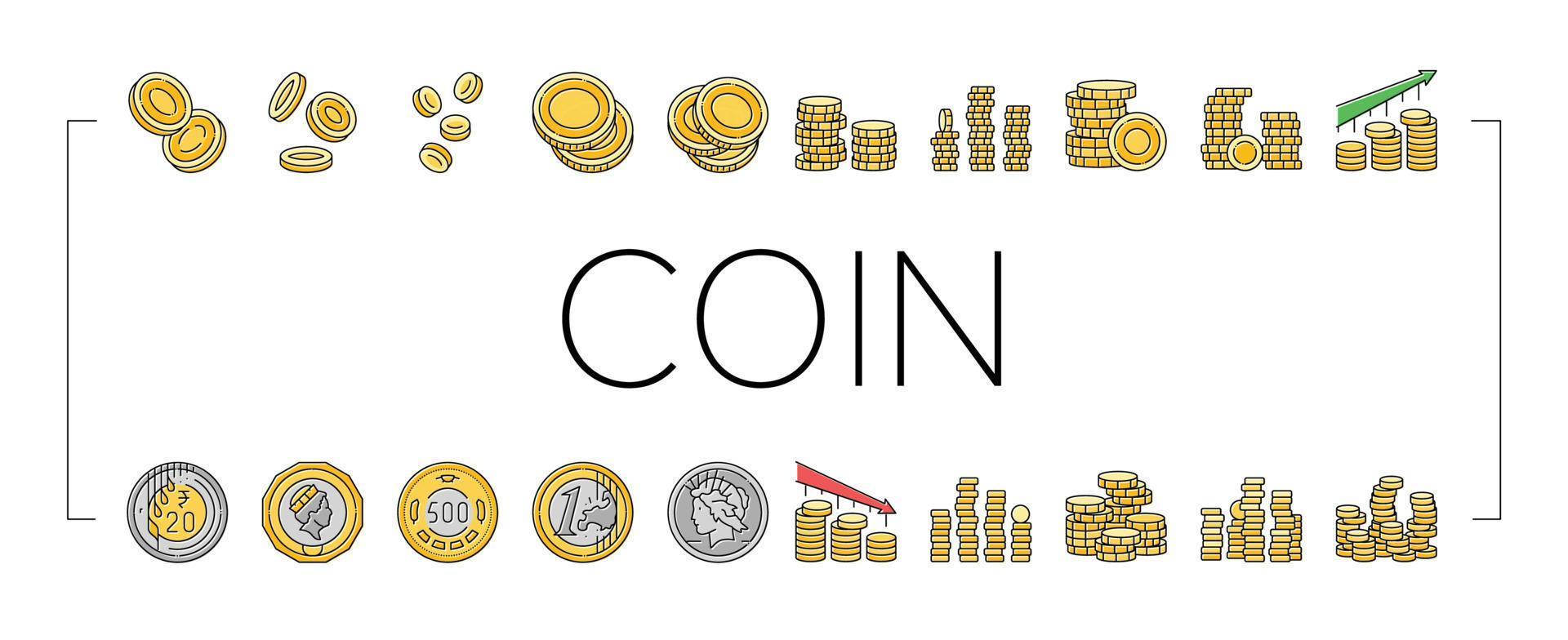 coin gold money cash bank icons set vector