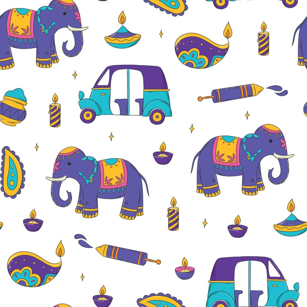 seamless pattern with indian doodles for holi and diwali prints, cards, wrapping paper, scrapbooking, stationary, wallpaper, backgrounds, etc. EPS 10 vector