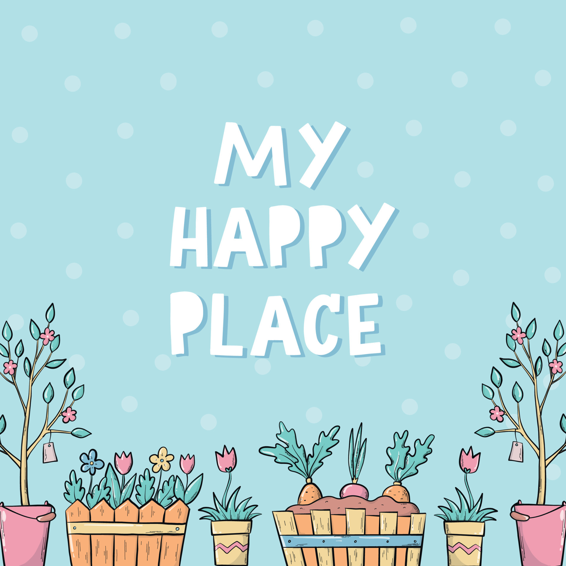 'mi contento lugar' letras citar decorado con ollas de flores en azul