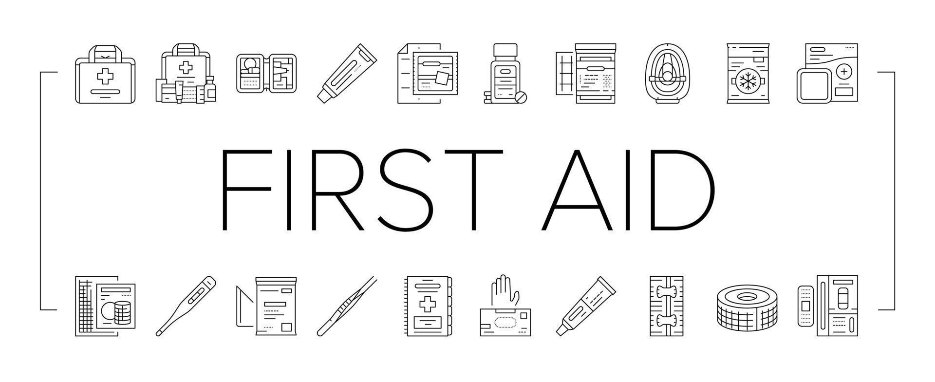 first aid emergency medical icons set vector