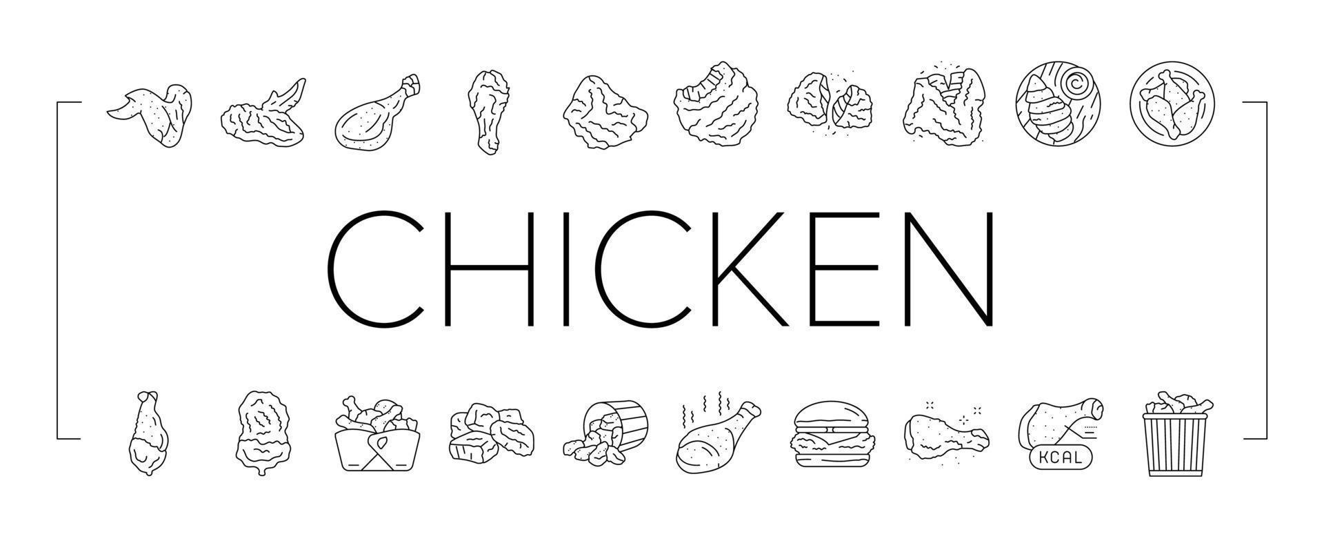 chicken crispy food meat meal icons set vector