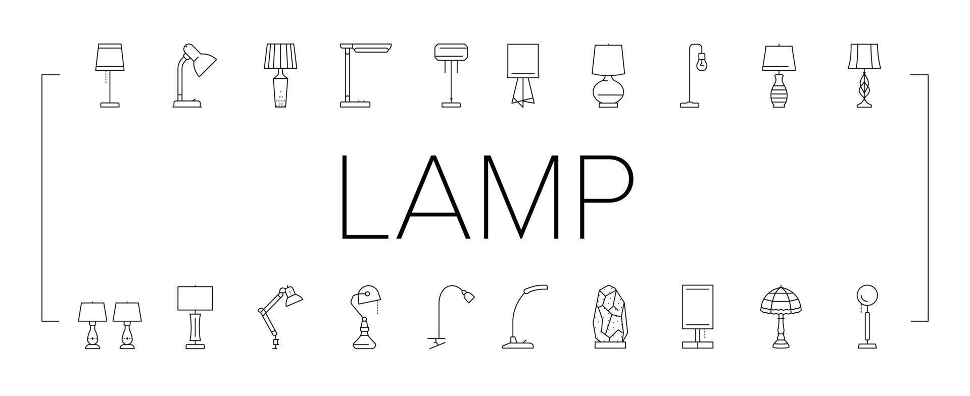 lamp table light home desk icons set vector