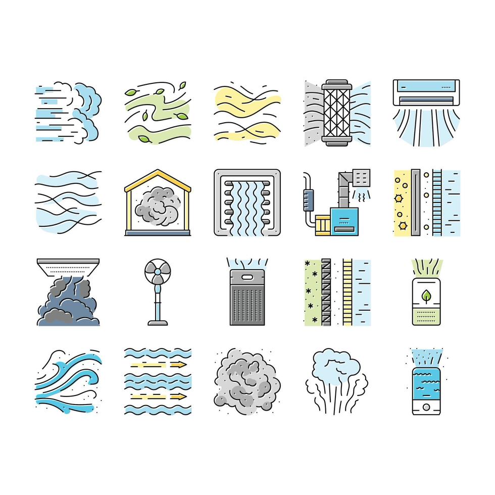 air clean fresh wind flow filter icons set vector