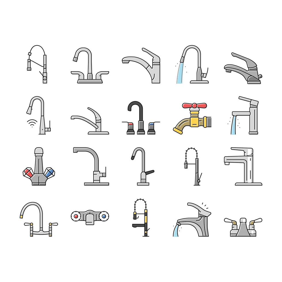 grifo agua lavabo grifo baño íconos conjunto vector