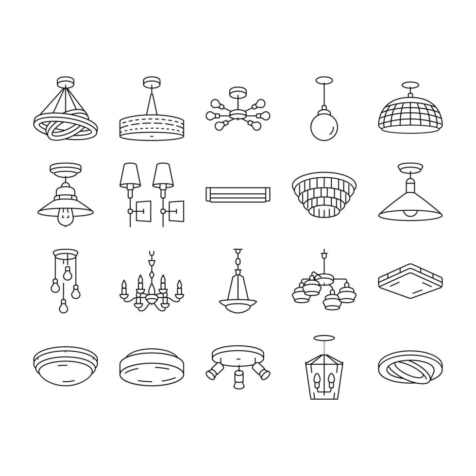 lamp ceiling light interior home icons set vector