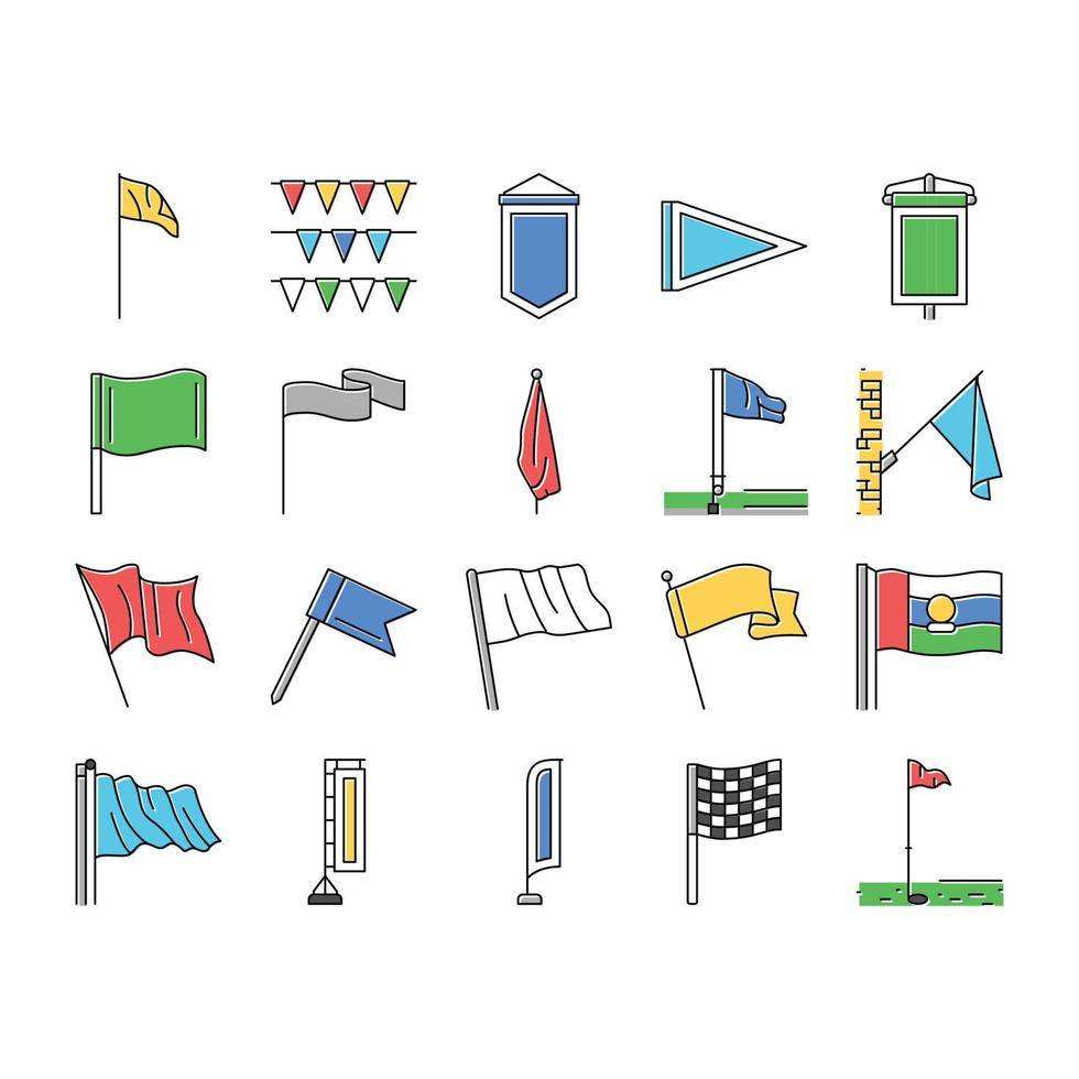 flag start web pennant map icons set vector