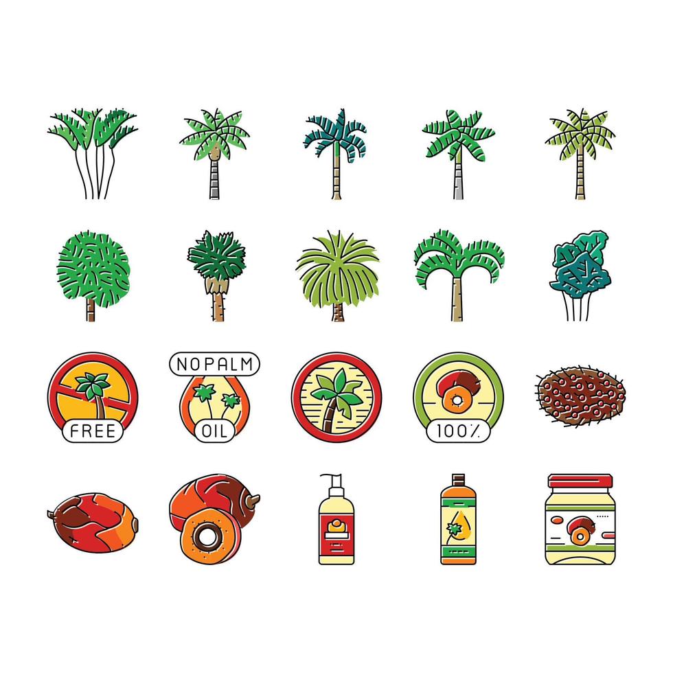 palm oil tree leaf plant icons set vector
