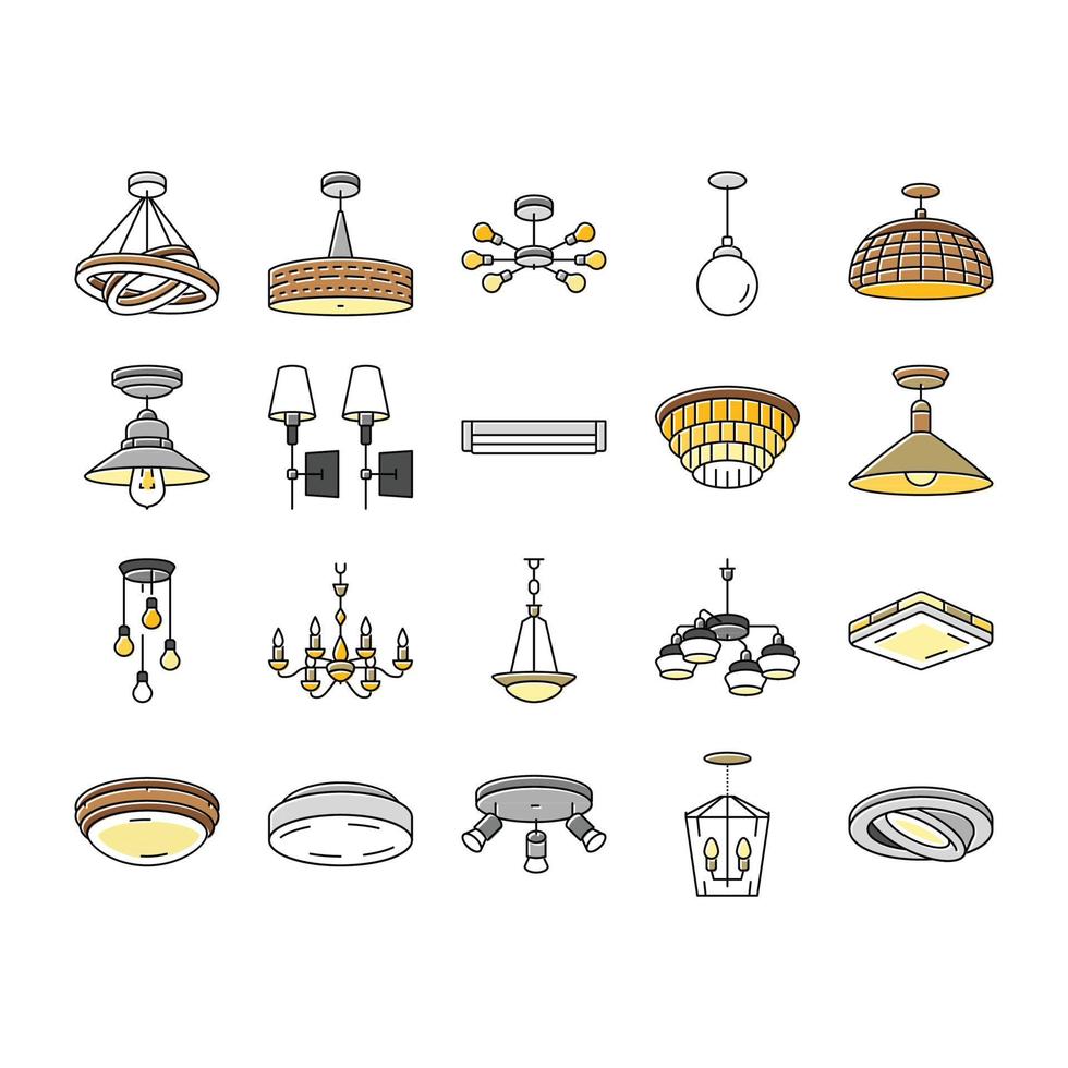 lamp ceiling light interior home icons set vector