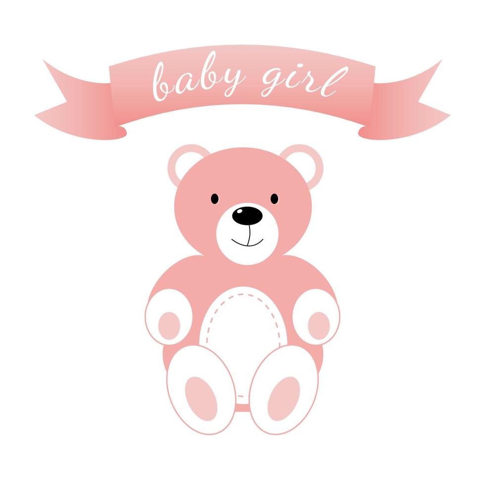 bebé ducha bandera con rosado oso en blanco antecedentes. eso s un muchacha. vector