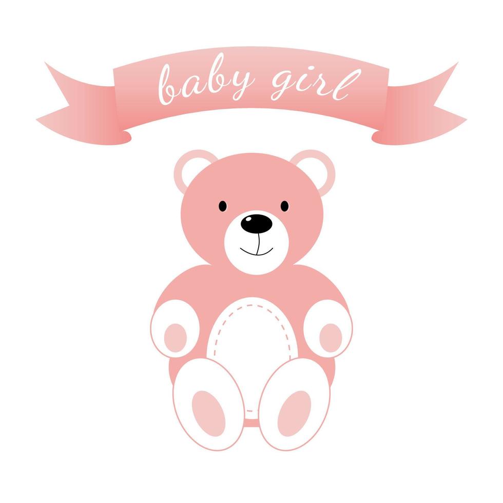 Baby shower banner with pink bear on white background. It s a girl. vector