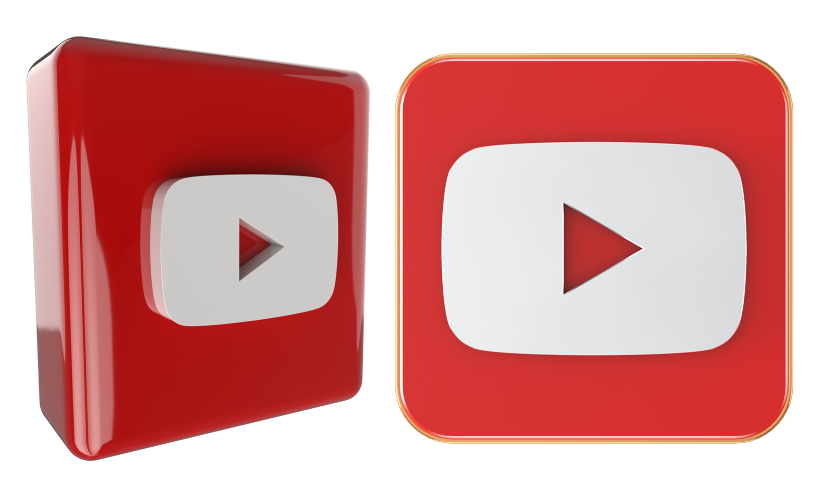 YouTube 3d logo on transparent background png