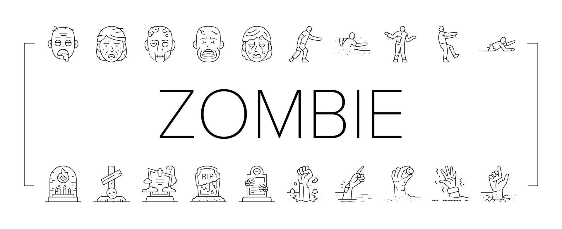 zombi horror de miedo muerto mal íconos conjunto vector